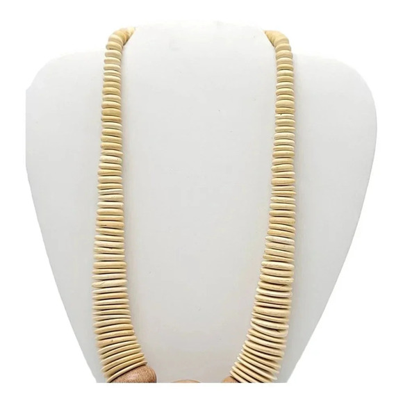 Bohemian Wooden Graduated Bead Hook And Eye Adjustable Necklace Vintage - Picture 3 of 4